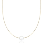 14K Round Omega Large White 13mm Pearl Solitaire Necklace