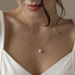 14K Gold Japanese Akoya Pearl Hope Pendant - Model Image