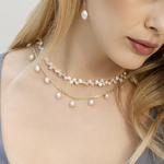 5-6mm White Freshwater Cluster Keshi Pearl Necklace - Model Image