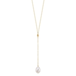 14K Gold Freshwater Pearl Tincup Lariat Necklace Pendant