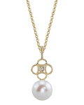 14K Gold Freshwater Pearl & Diamond Lacy Pendant