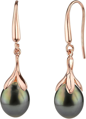 10-11mm Tahitian South Sea Pearl Rose Gold Plated Olive Earrings