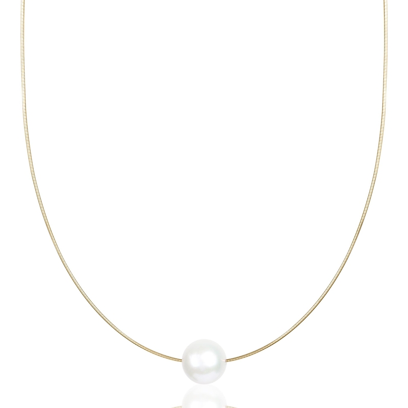14K Round Omega Large White 13mm Pearl Solitaire Necklace