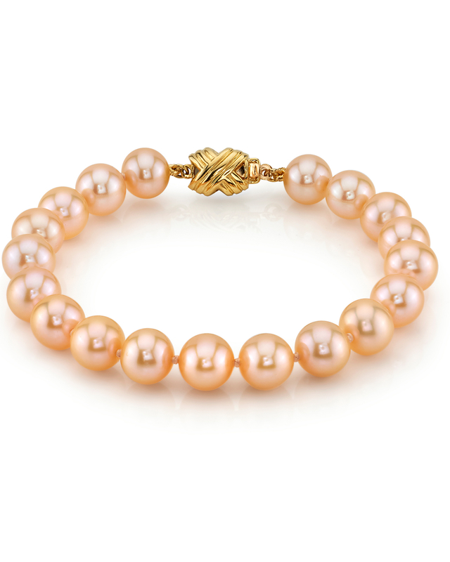 9-10mm Peach Freshwater Pearl Bracelet - AAAA Quality - Secondary Image