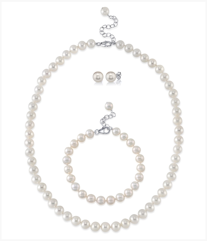 6.5-7.0mm White Freshwater Pearl Necklace, Bracelet & Earrings