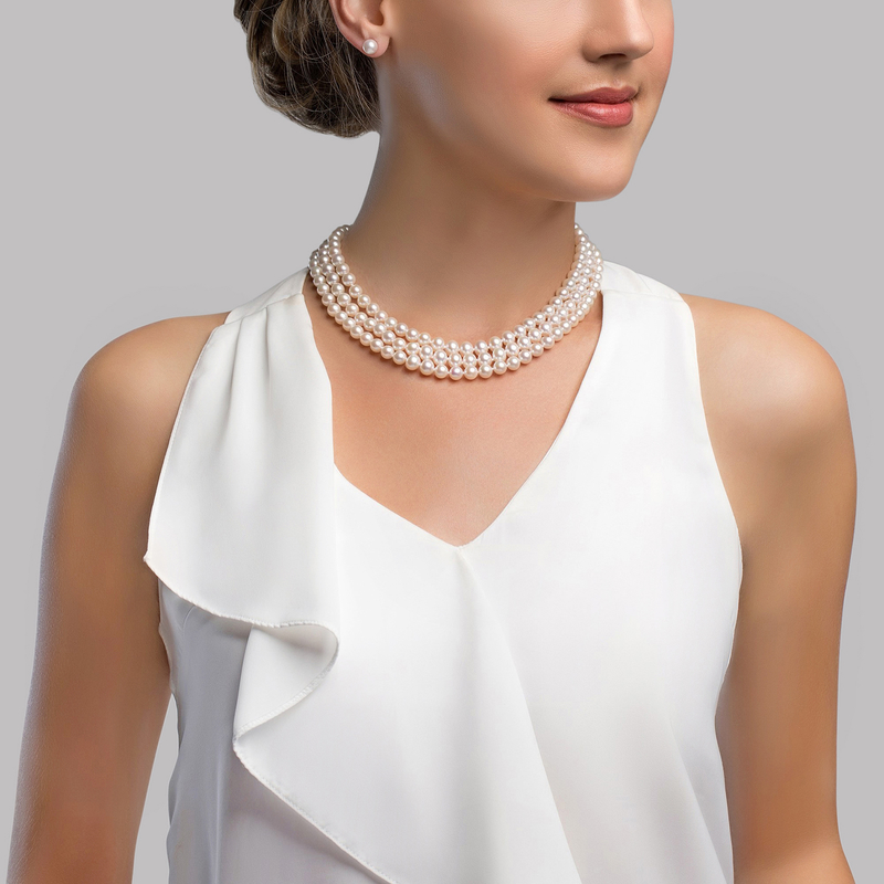 6.5-7.0mm Triple Strand White Freshwater Cultured Pearl Necklace - Secondary Image