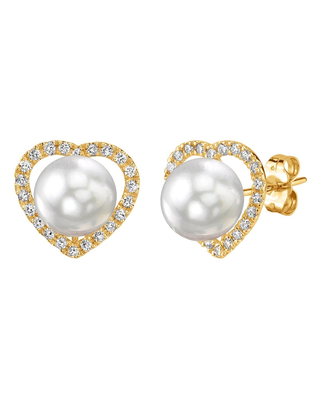 Freshwater Pearl & Diamond Heart Amour Earrings