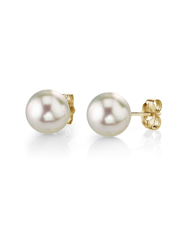 7.5-8.0mm White Akoya Round Pearl Stud Earrings