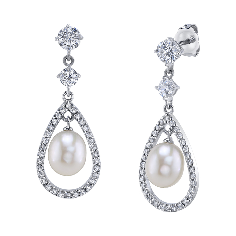 White Freshwater Pearl Dazzel Earrings