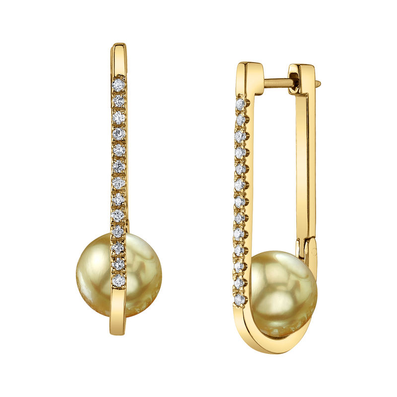 18K Gold Golden South Sea Pearl & Diamond Evelyn Earrings