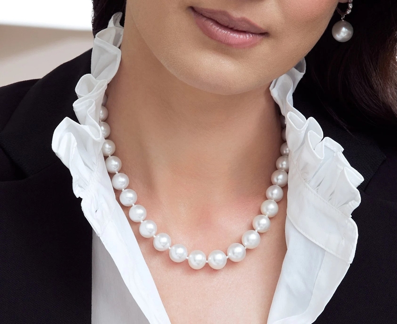 13-17.4mm White South Sea Round Pearl Necklace - AAA+ Quality - Model Image