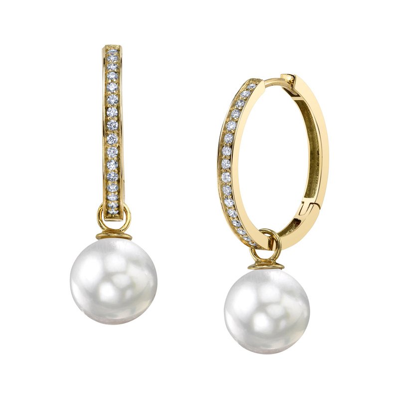 14K Gold White South Sea Pearl & Diamond Hoop Julia Earrings