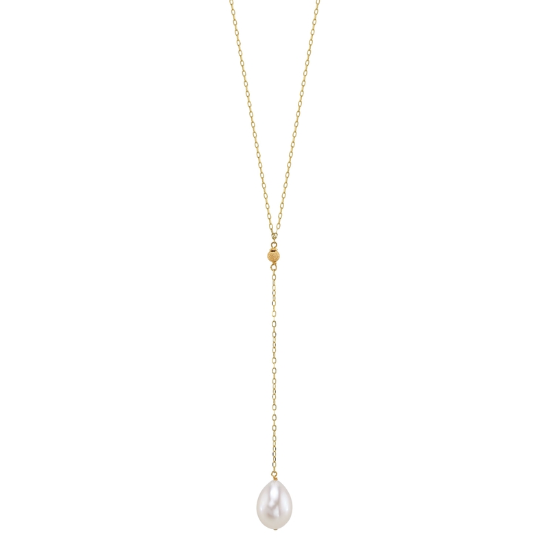 14K Gold Freshwater Pearl Tincup Lariat Necklace Pendant