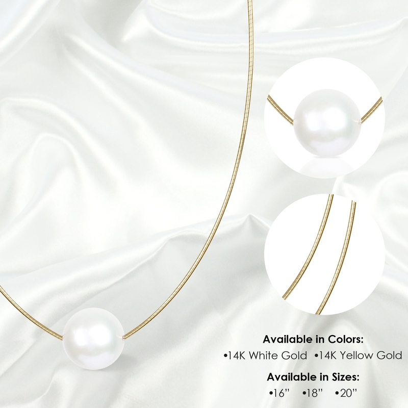 14K Round Omega Large White 13mm Pearl Solitaire Necklace - Secondary Image