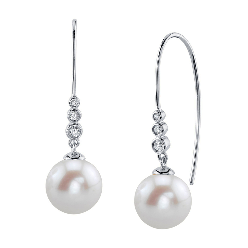 White Freshwater Pearl & Diamond Stella Earrings