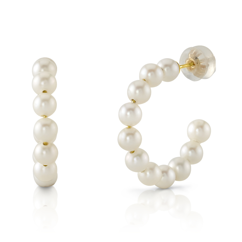 14K Gold White Freshwater Pearl Hoop Zoya Earrings