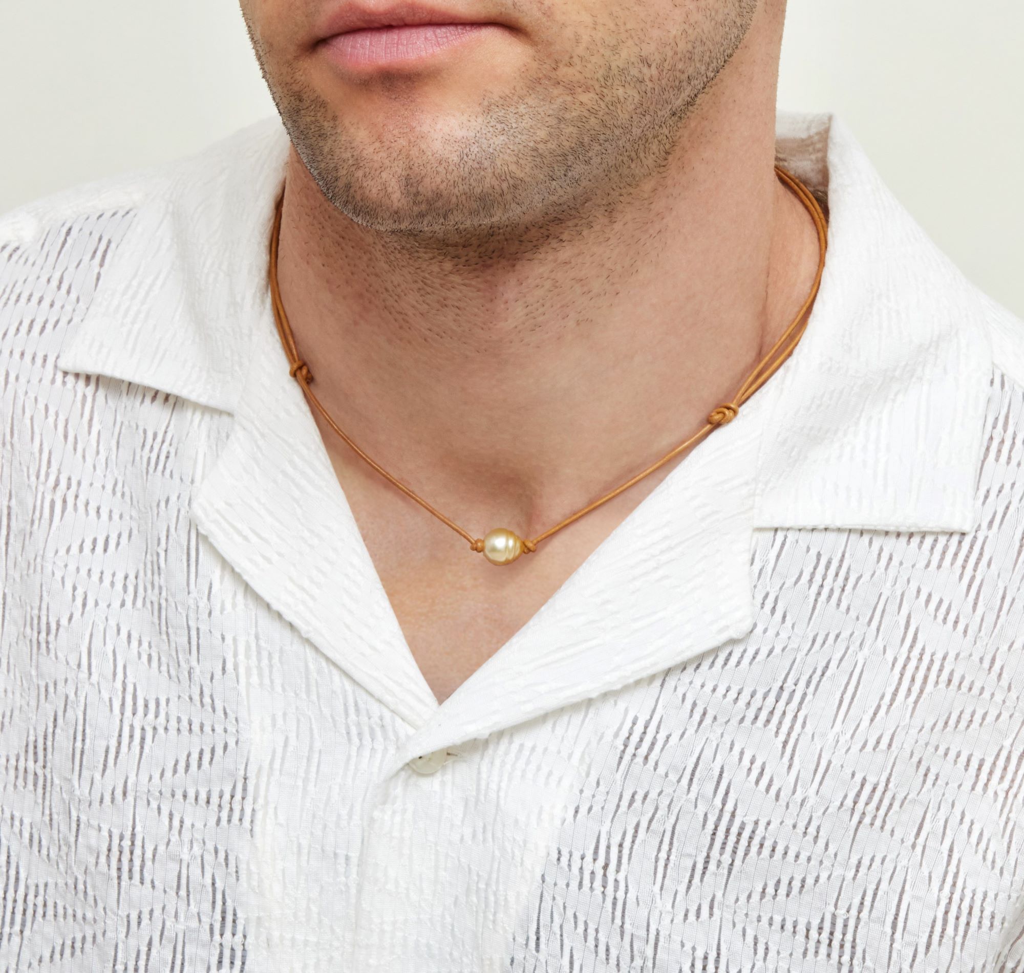 Golden Baroque Pearl Leather Adjustable Necklace for Men