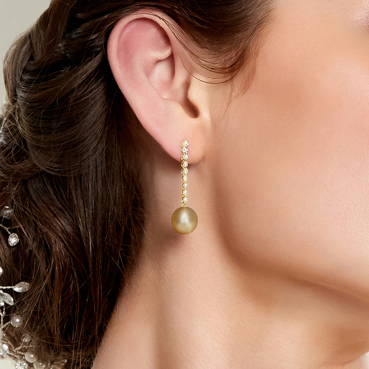 Golden South Sea Pearl & Diamond Serena Earrings