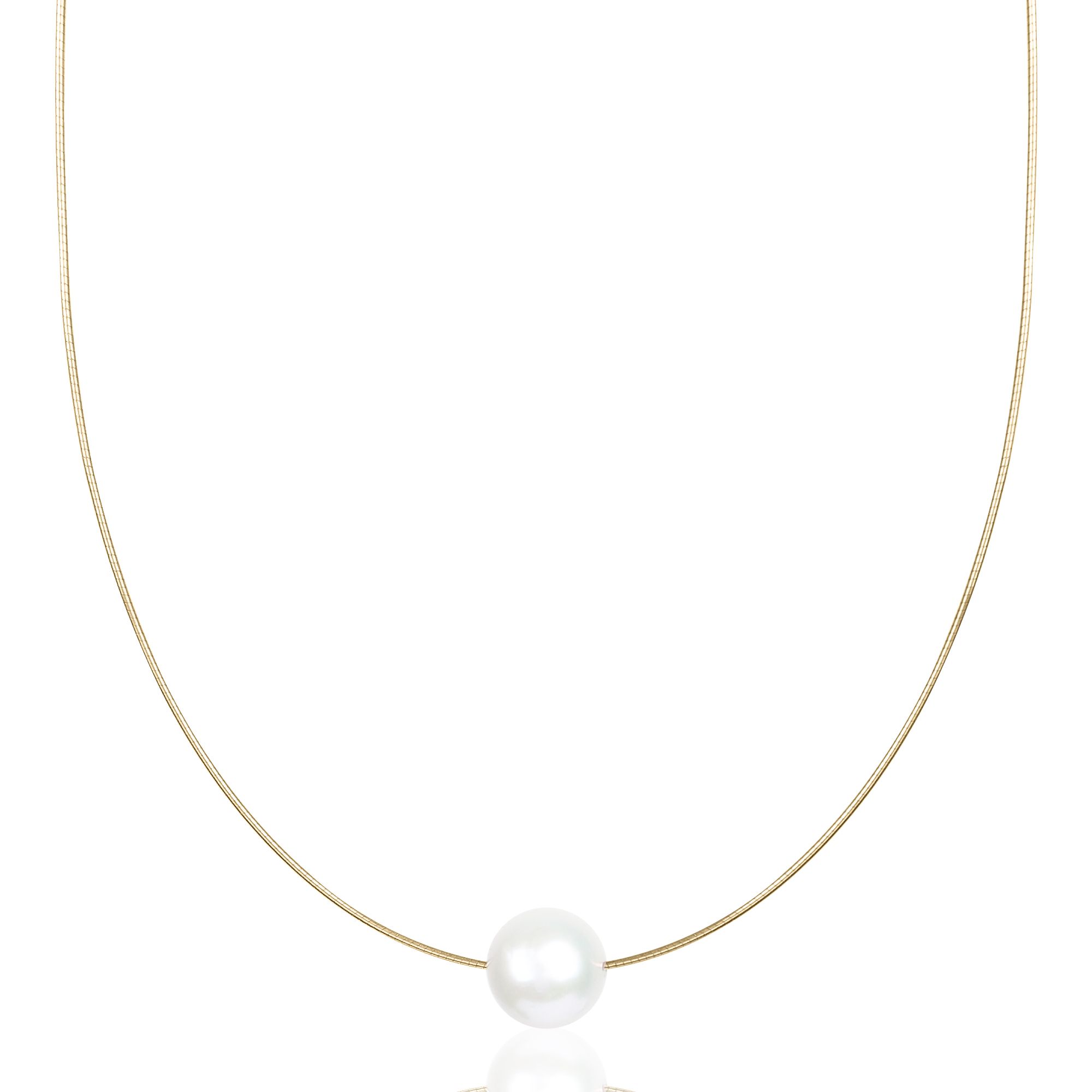 14K Round Omega Large White 13mm Pearl Solitaire Necklace