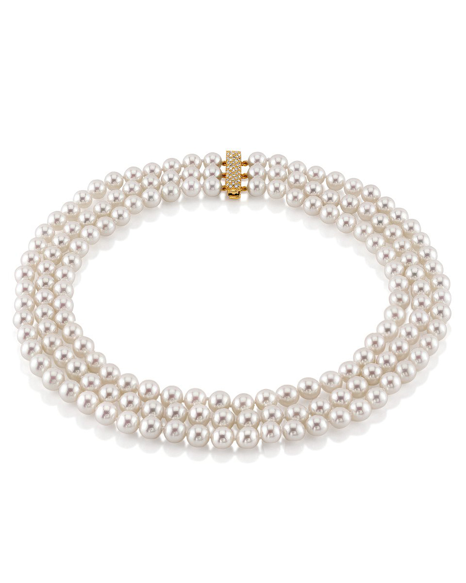 Hanadama Akoya White Pearl Triple Strand Necklace