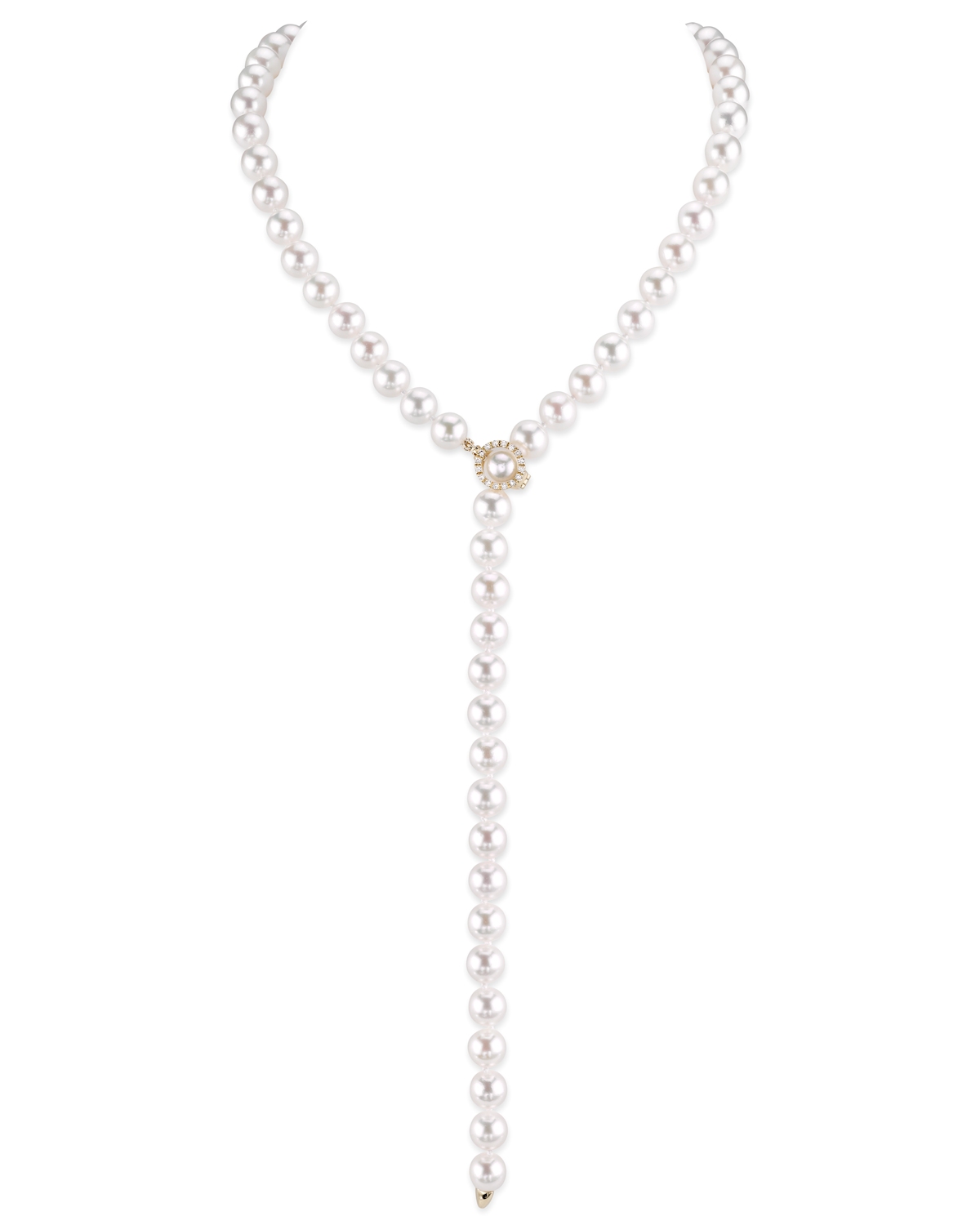 8.0-8.5mm White Freshwater Pearl & Diamond Adjustable lariat Y-Shape 51 Inch Necklace- AAAA Quality