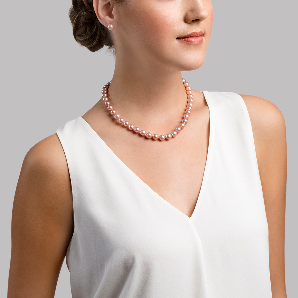 8.5-9.5mm Pink Freshwater Pearl Necklace & Earrings