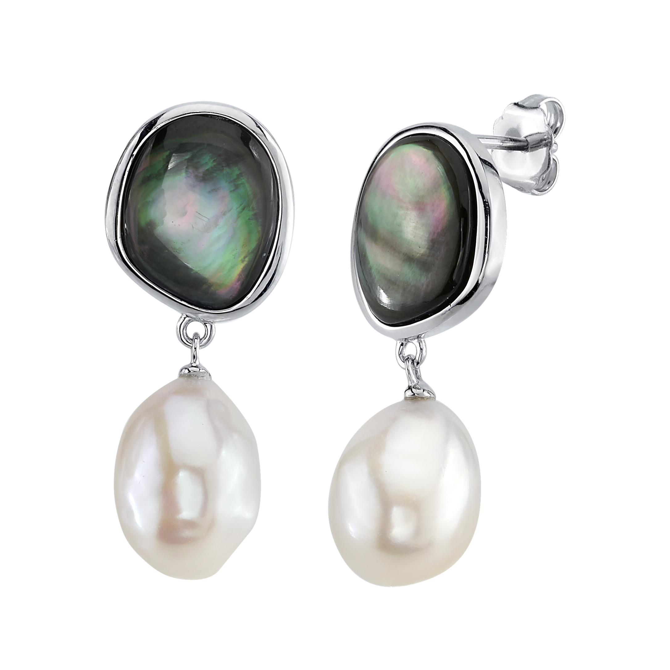 White Freshwater Pearl & Black Mother of Pearl Nina Earrings