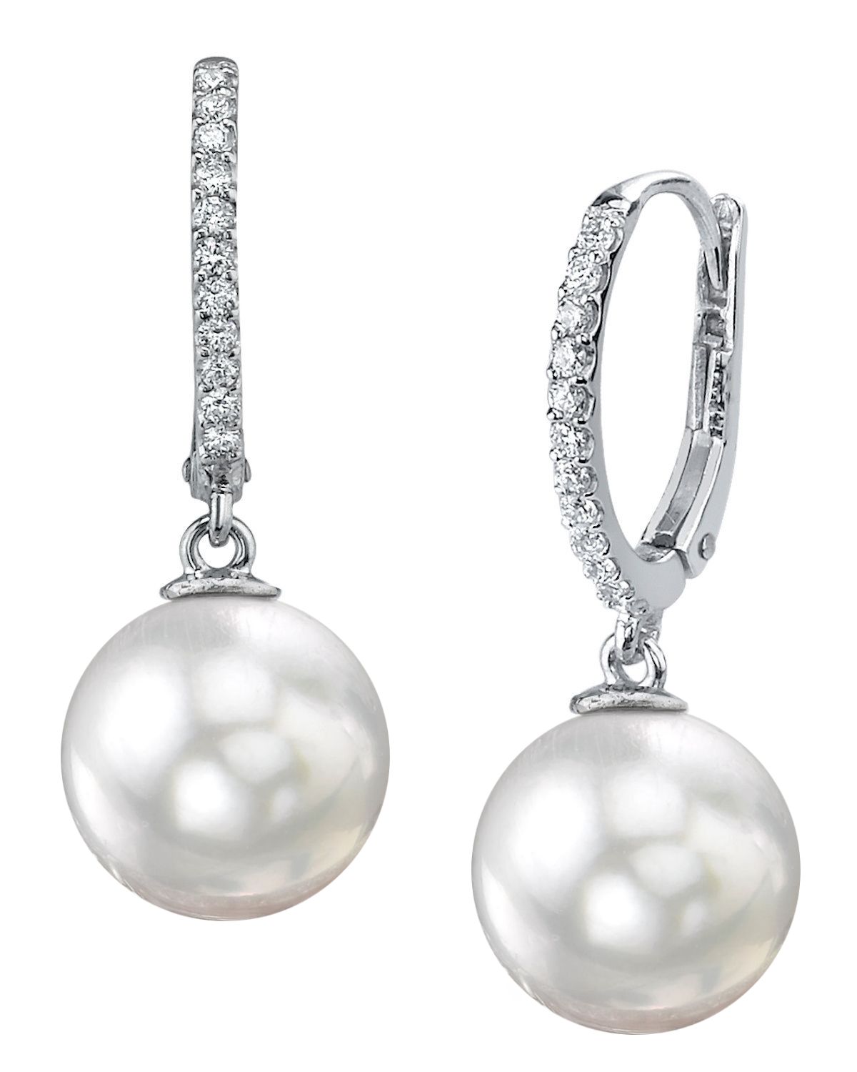 South Sea Pearl & Diamond Huggie Aurora Leverback Earrrings