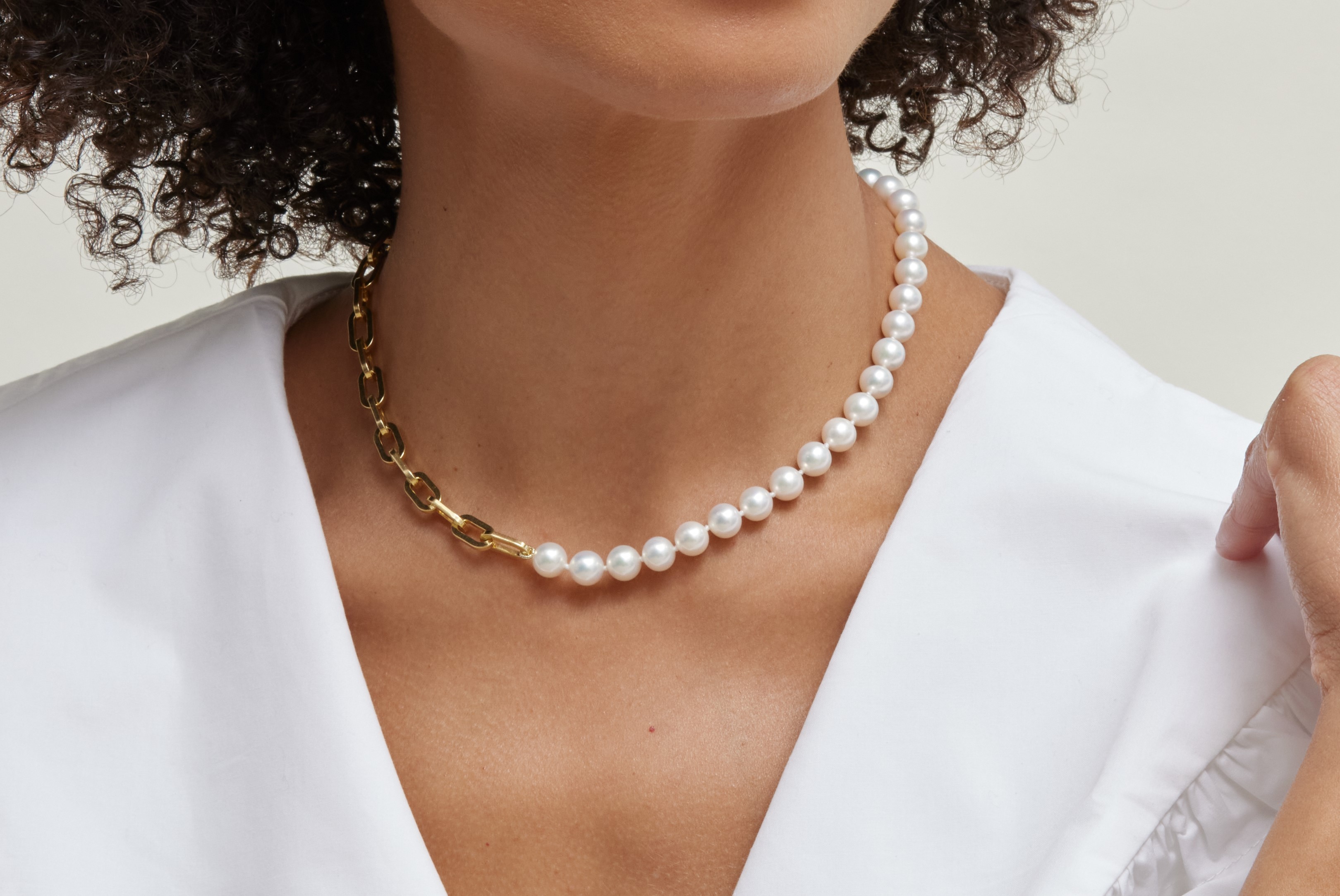 7mm White Freshwater Scarlett Pearl & Chain Necklace