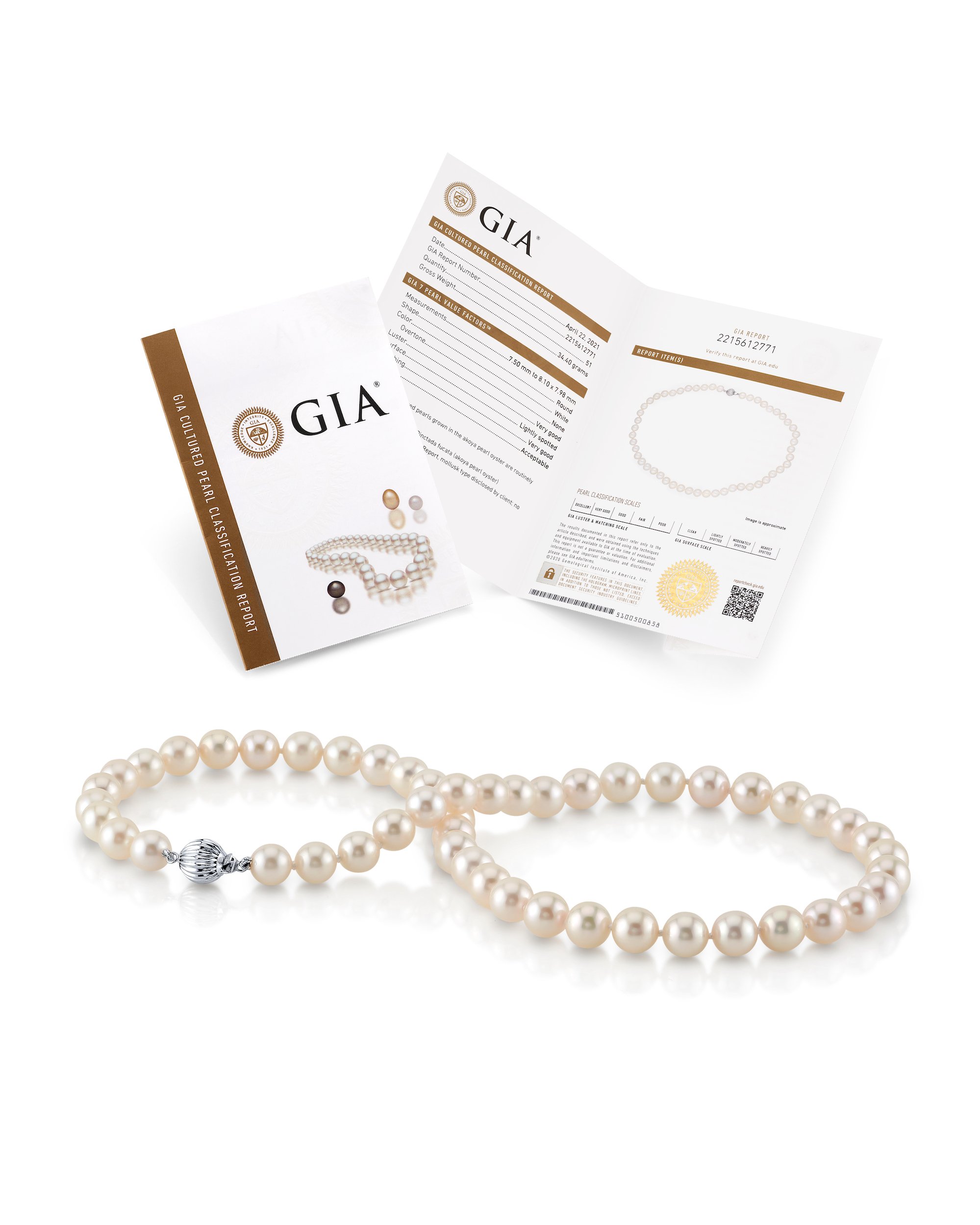 8.0-8.5mm Japanese Akoya White Pearl Necklace- AAA Quality