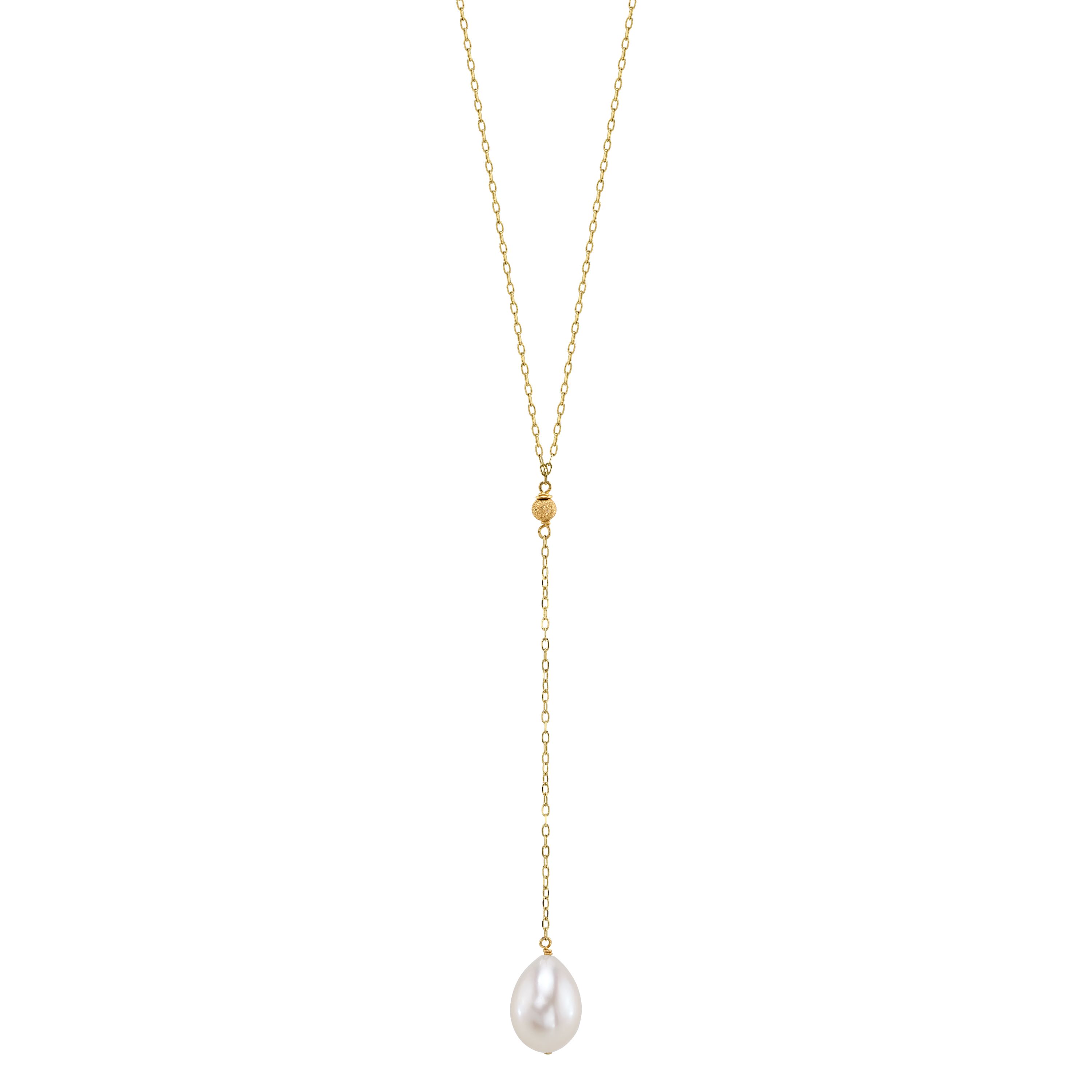 14K Gold Freshwater Pearl Tincup Lariat Necklace Pendant