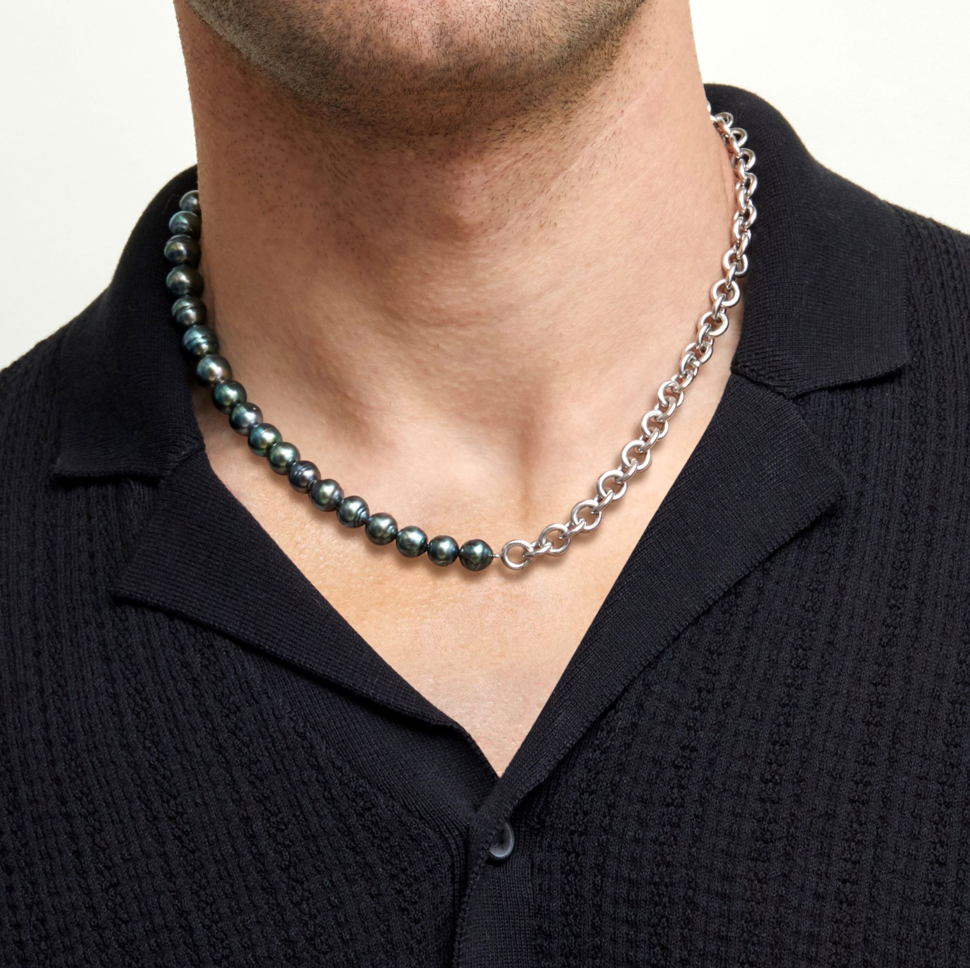 8-9mm Logan Black Tahitian Baroque Pearls & Chain Necklace