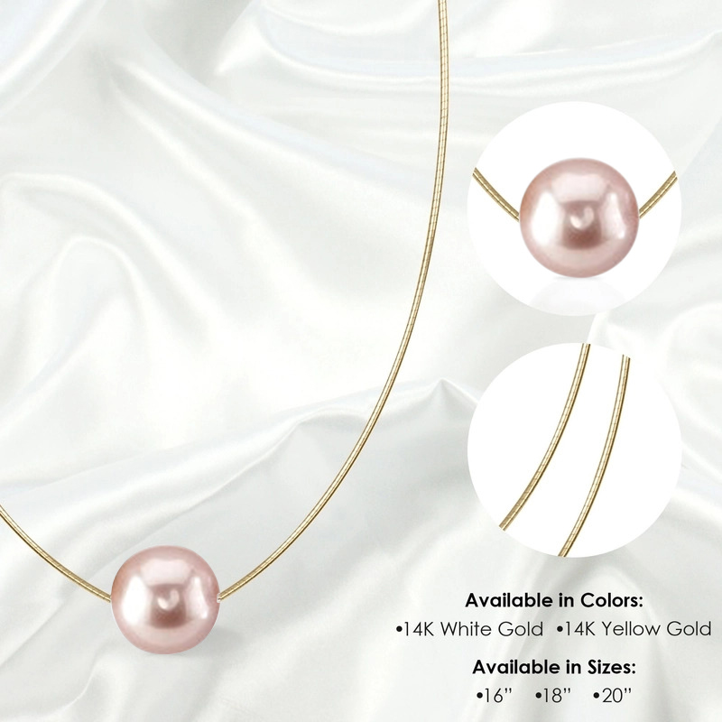 14K Round Omega Large Pink 13mm Pearl Solitaire Necklace