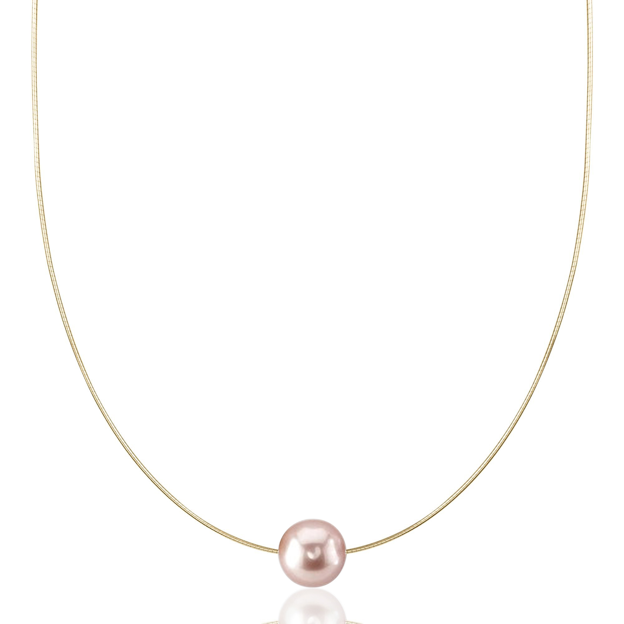 14K Round Omega Large Pink 13mm Pearl Solitaire Necklace