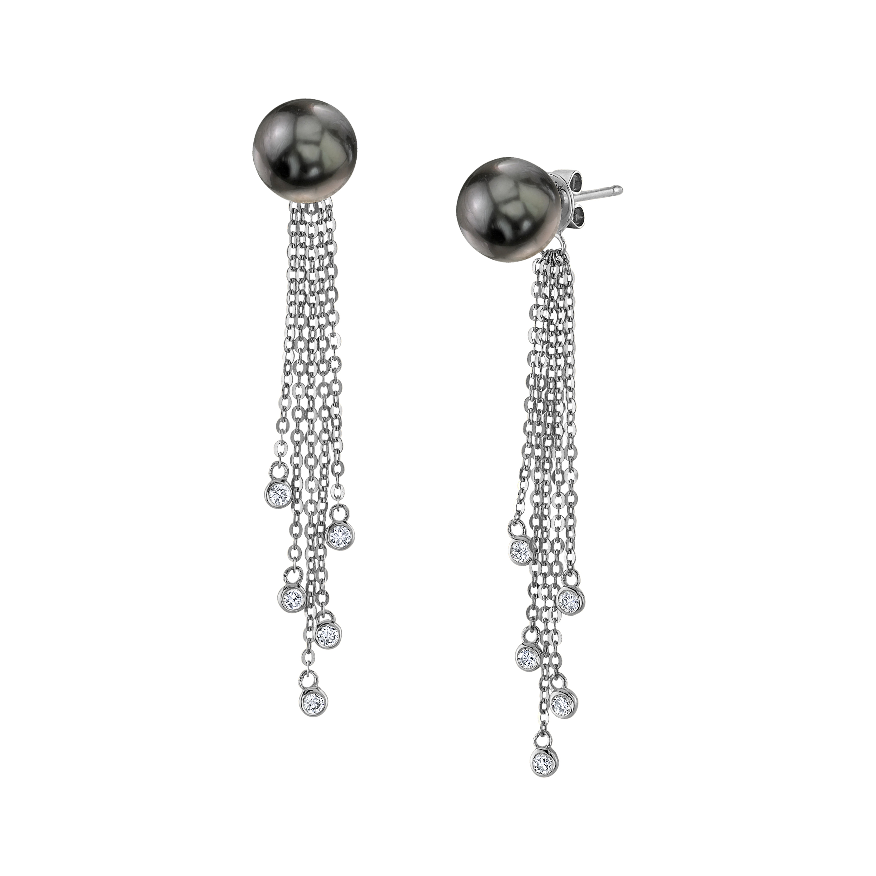 Tahitian South Sea Pearl Threader Diamond Double Tear Earrings