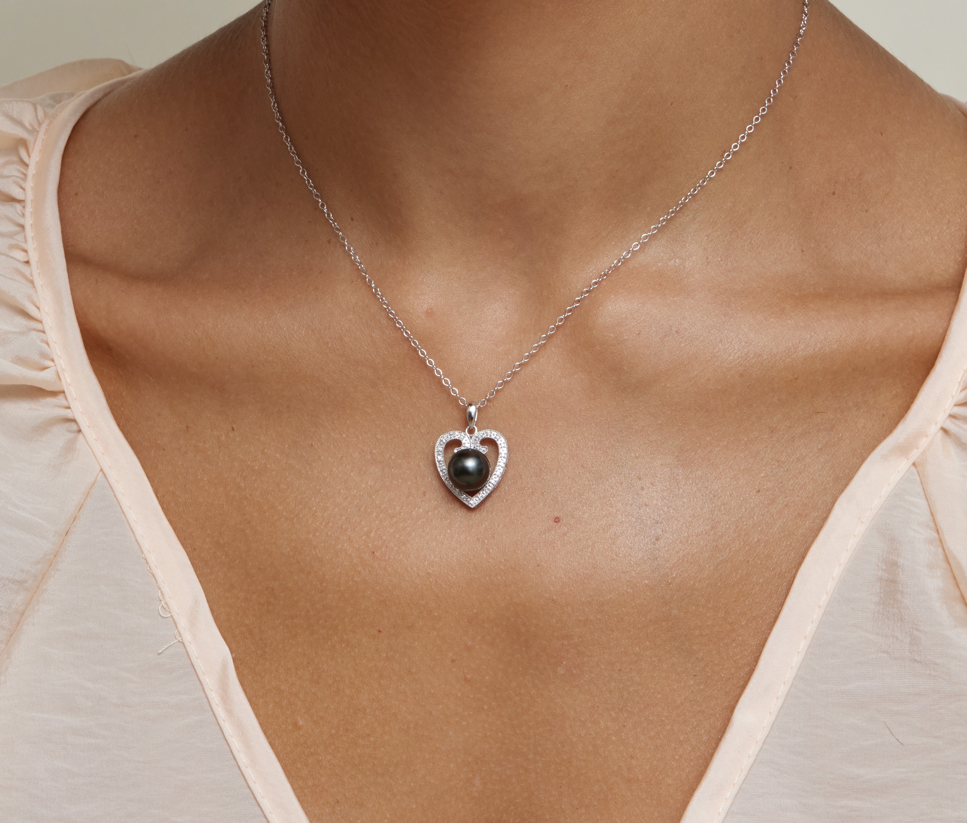 Heart Shaped Tahitian South Sea Pearl & Diamond Pendant