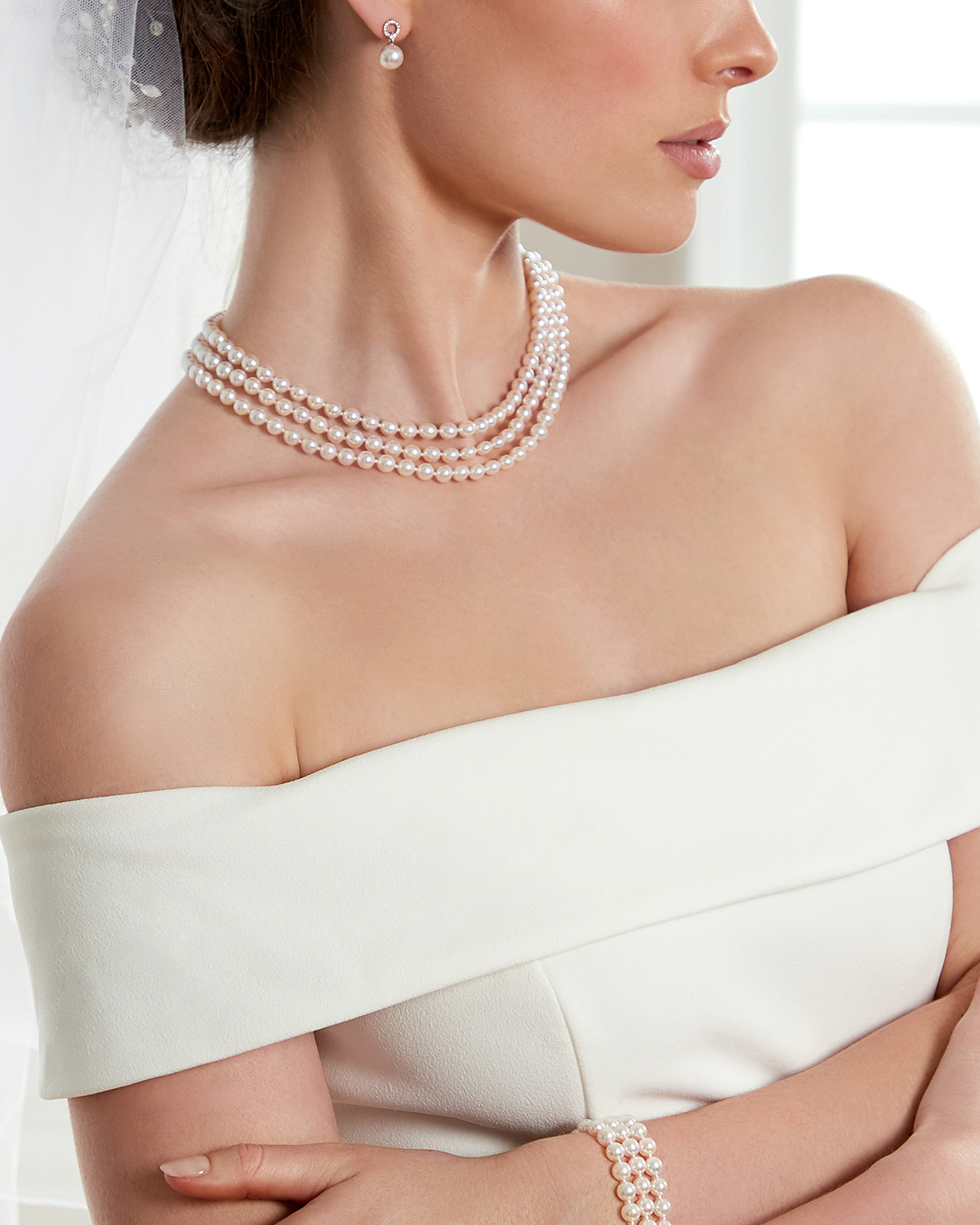 Hanadama Akoya White Pearl Triple Strand Necklace