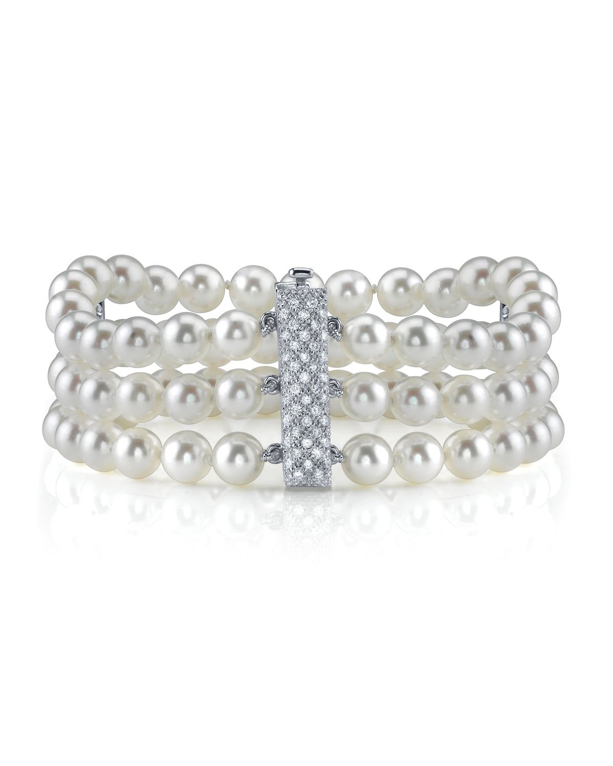 Japanese Akoya Triple Pearl Bracelet with Diamonds