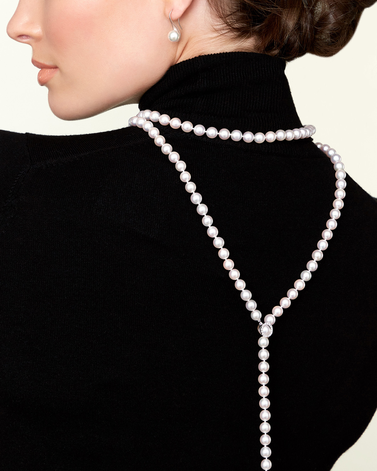 8.0-8.5mm White Freshwater Pearl & Diamond Adjustable lariat Y-Shape 51 Inch Necklace- AAAA Quality