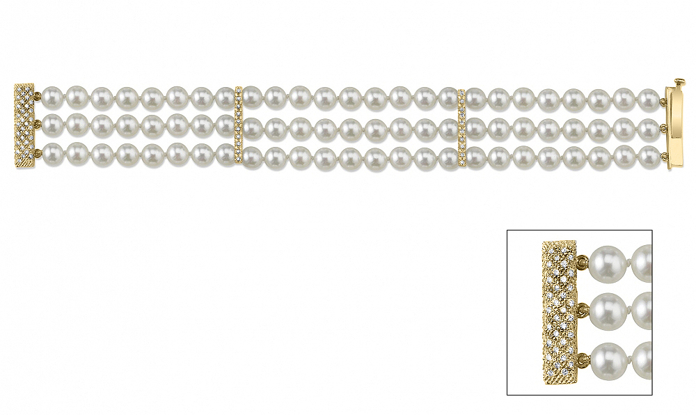 Japanese Akoya Triple Pearl Bracelet with Diamonds