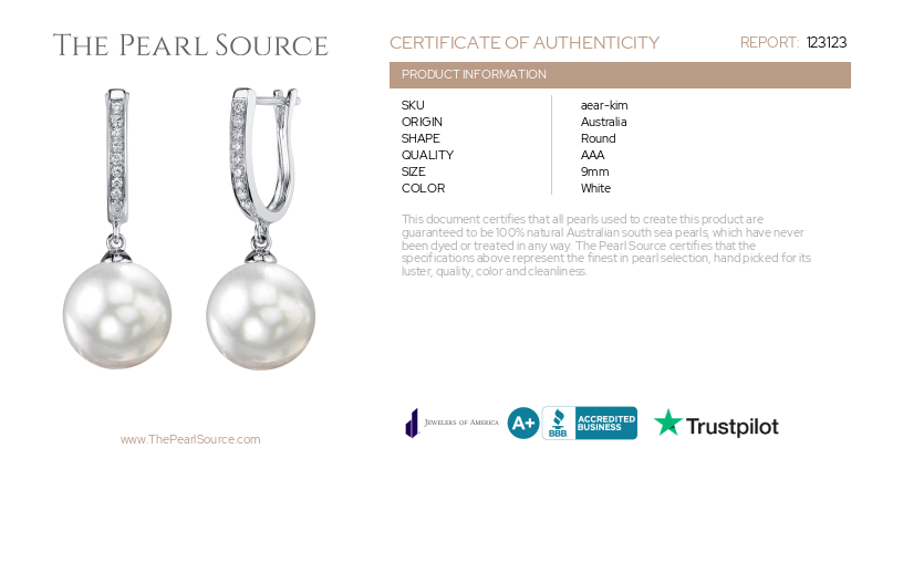 White South Sea Pearl & Diamond Kim Earrings-Certificate