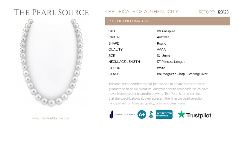 10-13mm White South Sea Pearl Necklace - AAAA Quality-Certificate
