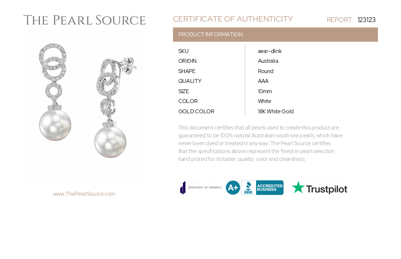 South Sea Pearl & Diamond Link Earrings-Certificate