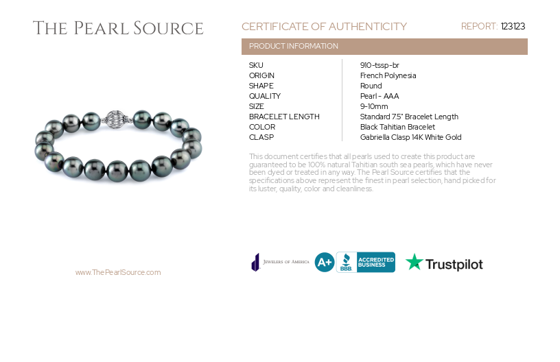 9-10mm Tahitian South Sea Pearl Bracelet - AAA Quality-Certificate