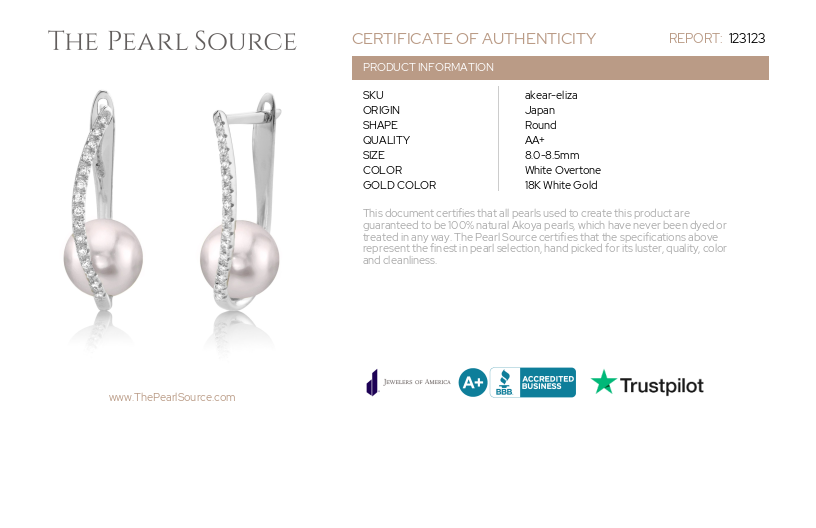 Akoya Pearl & Diamond Eliza Earrings-Certificate