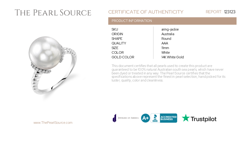 White South Sea Pearl & Diamond Jackie Ring-Certificate