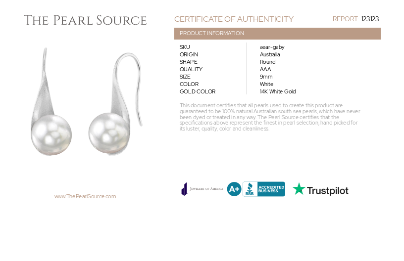 White South Sea Pearl Gaby Earrings-Certificate