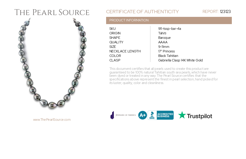 9-11mm Tahitian South Sea Drop Pearl Necklace - AAAA Quality-Certificate