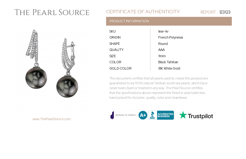 Tahitian South Sea Pearl & Diamond Liv Earrings-Certificate