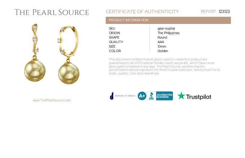 Golden South Sea Pearl & Diamond Hoop Sophie Earrings-Certificate